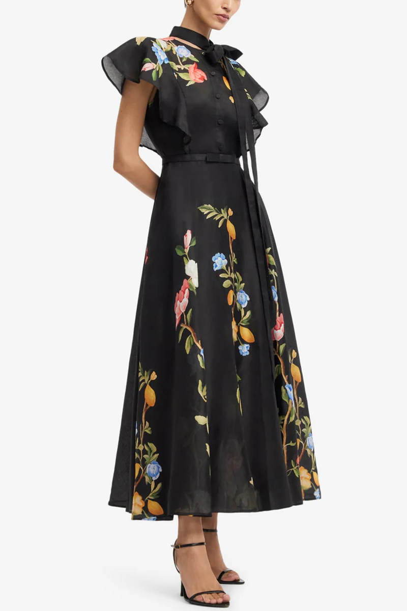 Elsie Flutter Sleeve Midi Dress - Leo Lin