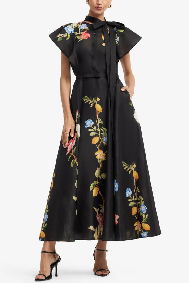 Elsie Flutter Sleeve Midi Dress US8 / LEMON VI Elsie Flutter Sleeve Midi Dress US8 / LEMON VI