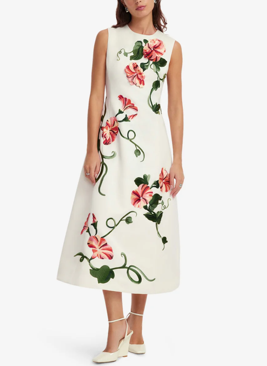 Cleo Appliqué Sleeveless Midi Dress - Leo Lin