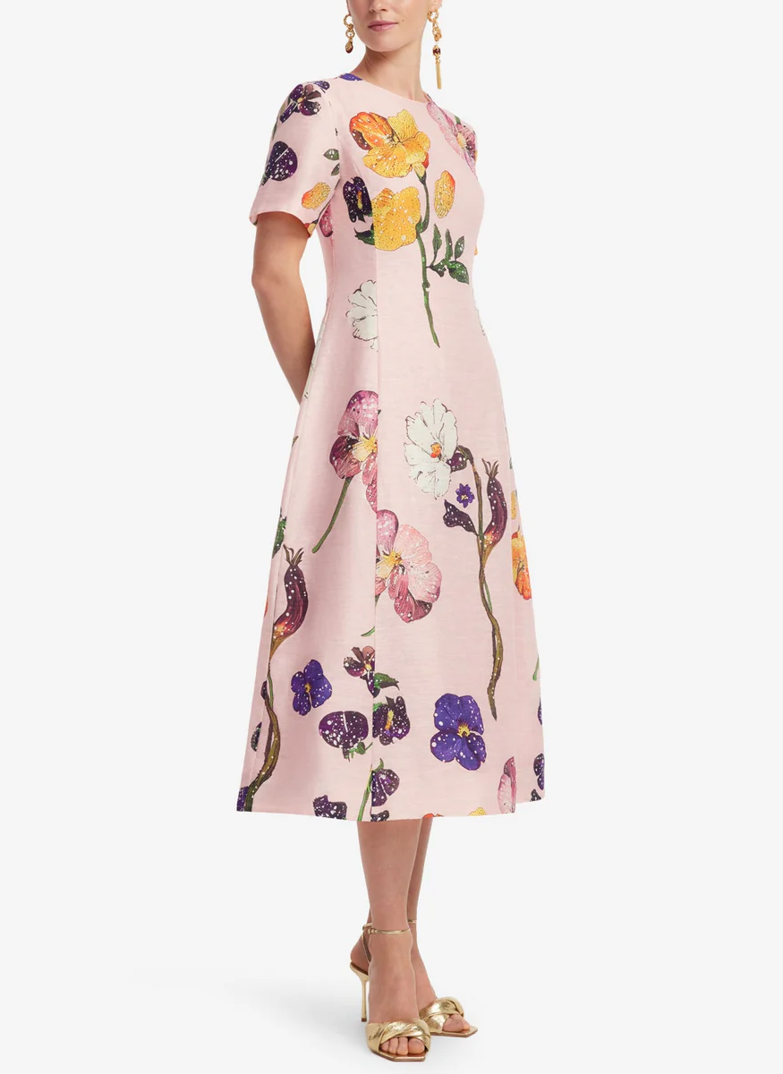 Caroline Short Sleeve Midi Dress - Leo Lin