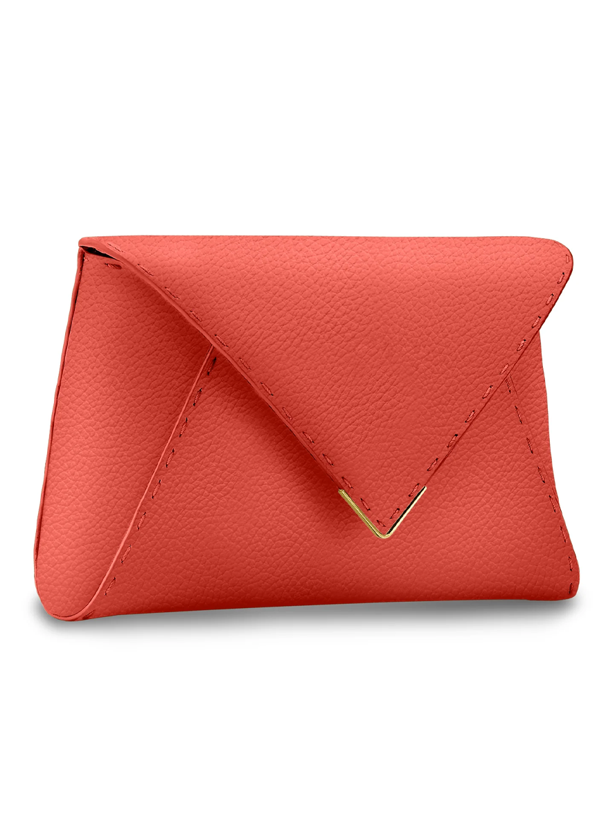 Lee Small Pebbled Leather Clutch in Geranium