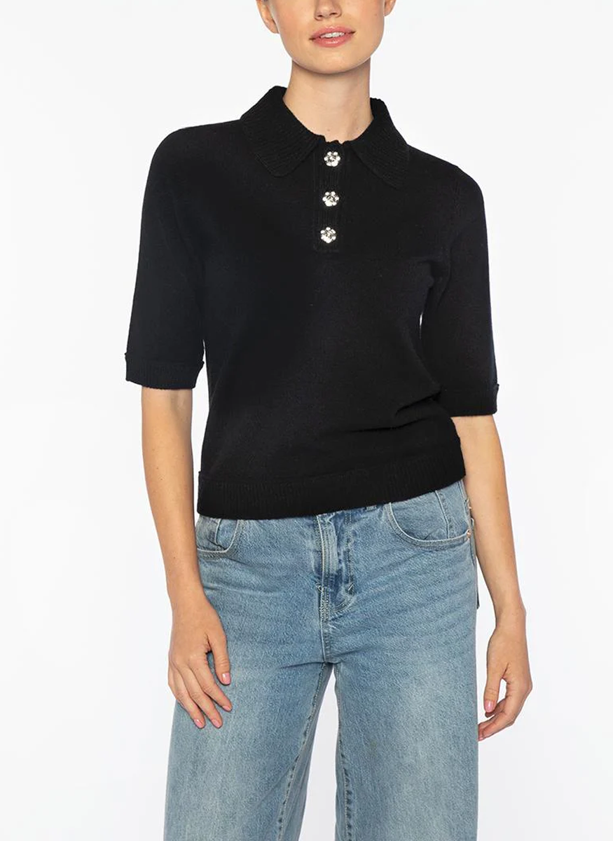 Crystal Button Elbow Sleeve Polo