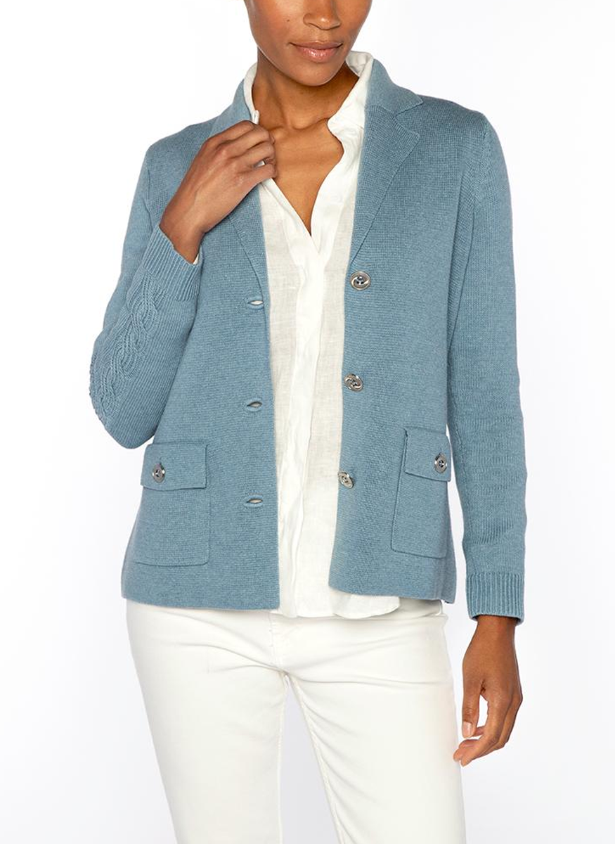 Cable Sleeve Notch Collar Cardigan