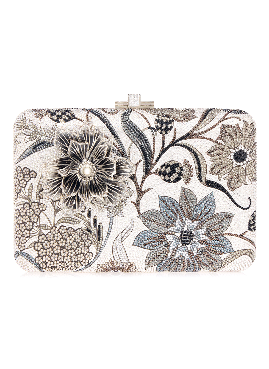 Slim Slide Dancing Floral Silver Clutch