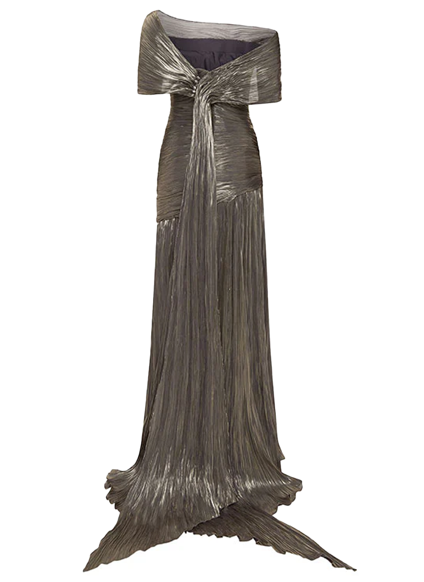 Pleated Off-Shoulder Gown with Fish Tail - Marmar Halim