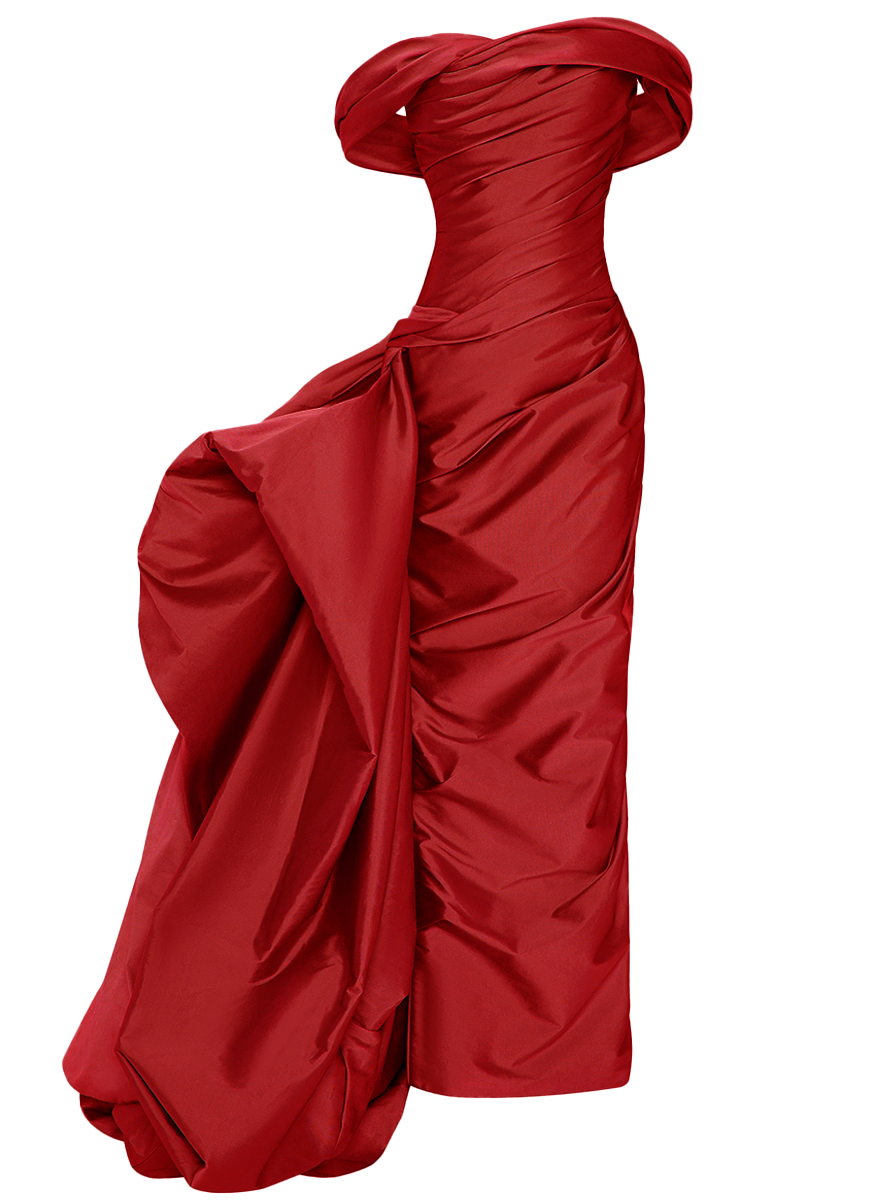 Off Shoulder Draped Taffeta Gown