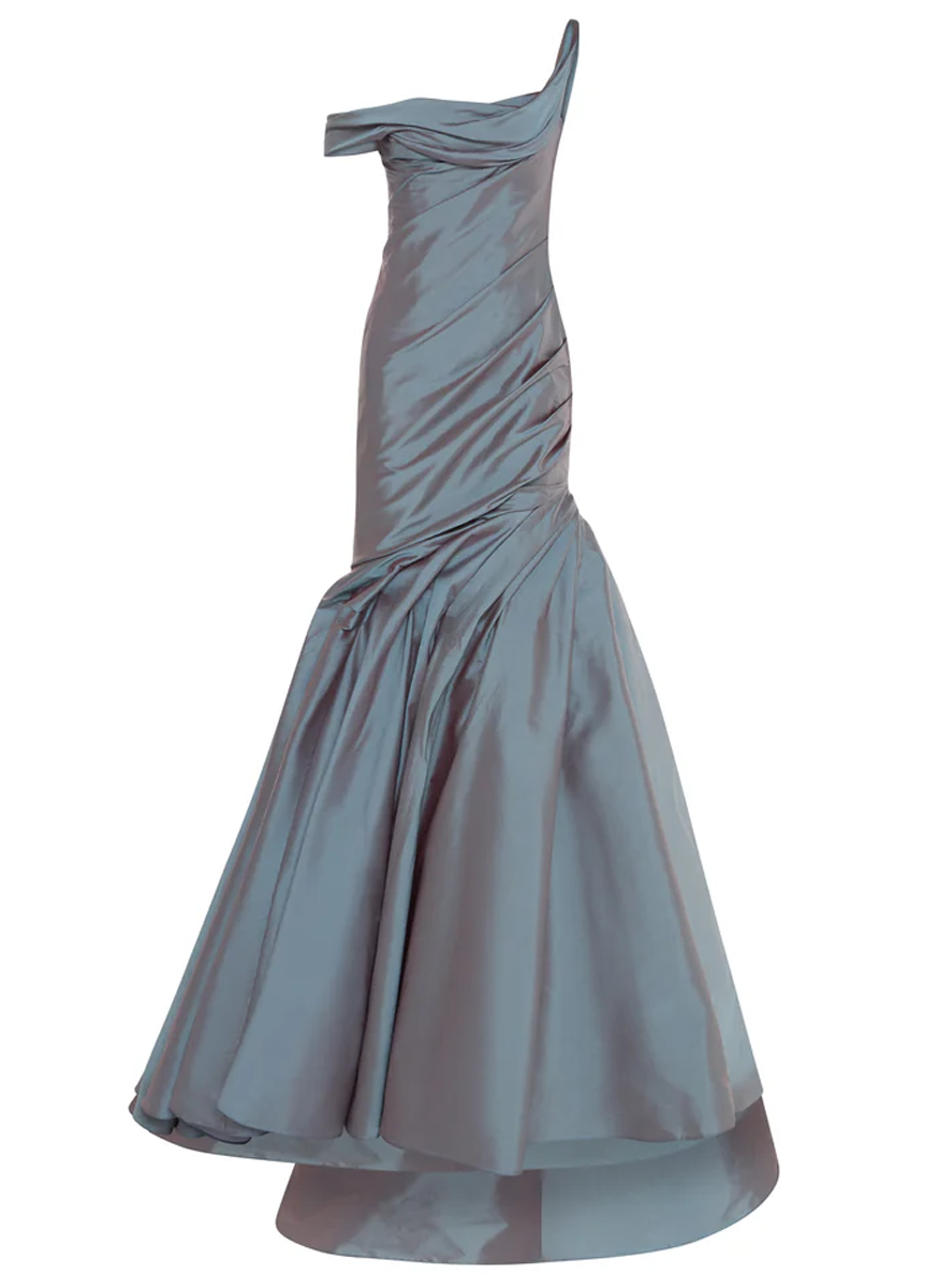 Lourdes Asymmetrical Two-Tone Taffeta Gown