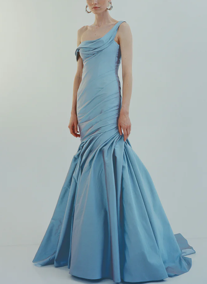 Lourdes Asymmetrical Two-Tone Taffeta Gown