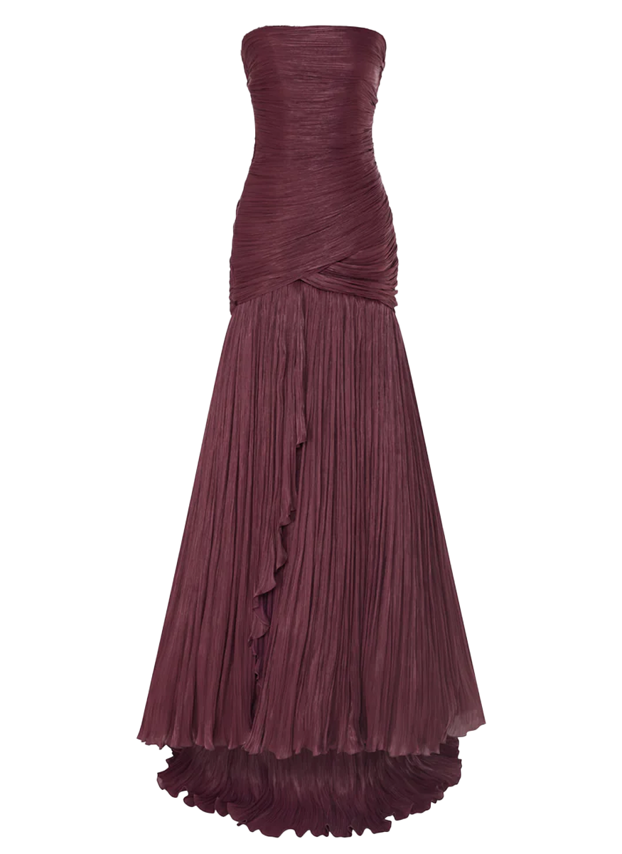 Claudia Strapless Pleated Fish-Cut Silk Gown with Corset