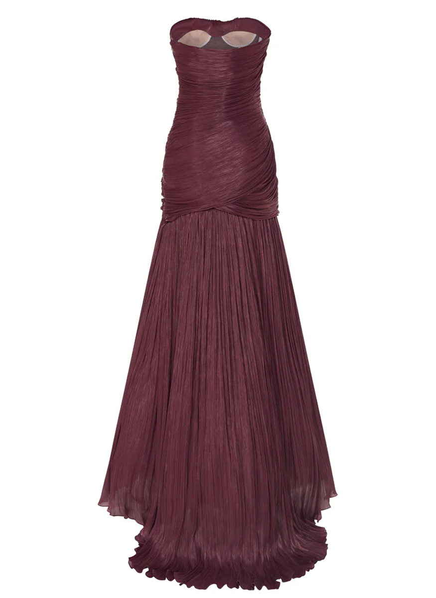 Claudia Strapless Pleated Fish-Cut Silk Gown with Corset - Marmar Halim