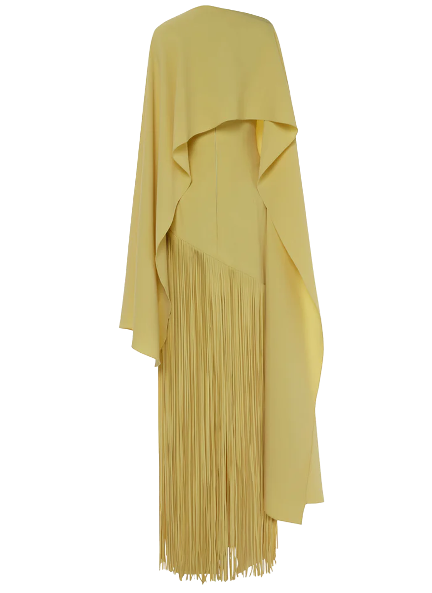 Crepe Strapless Fringe Gown with Cape - Marmar Halim