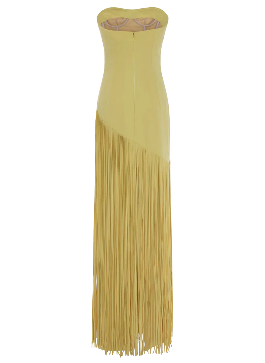 Crepe Strapless Fringe Gown with Cape - Marmar Halim