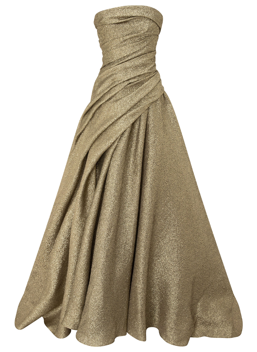 Strapless Metallic Draped Ball Gown - Marmar Halim
