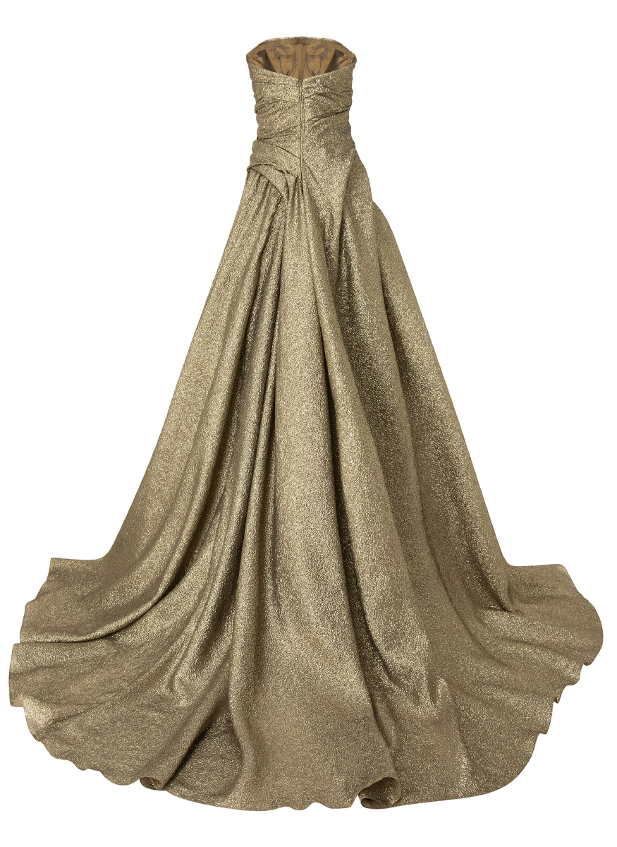 Strapless Metallic Draped Ball Gown - Marmar Halim
