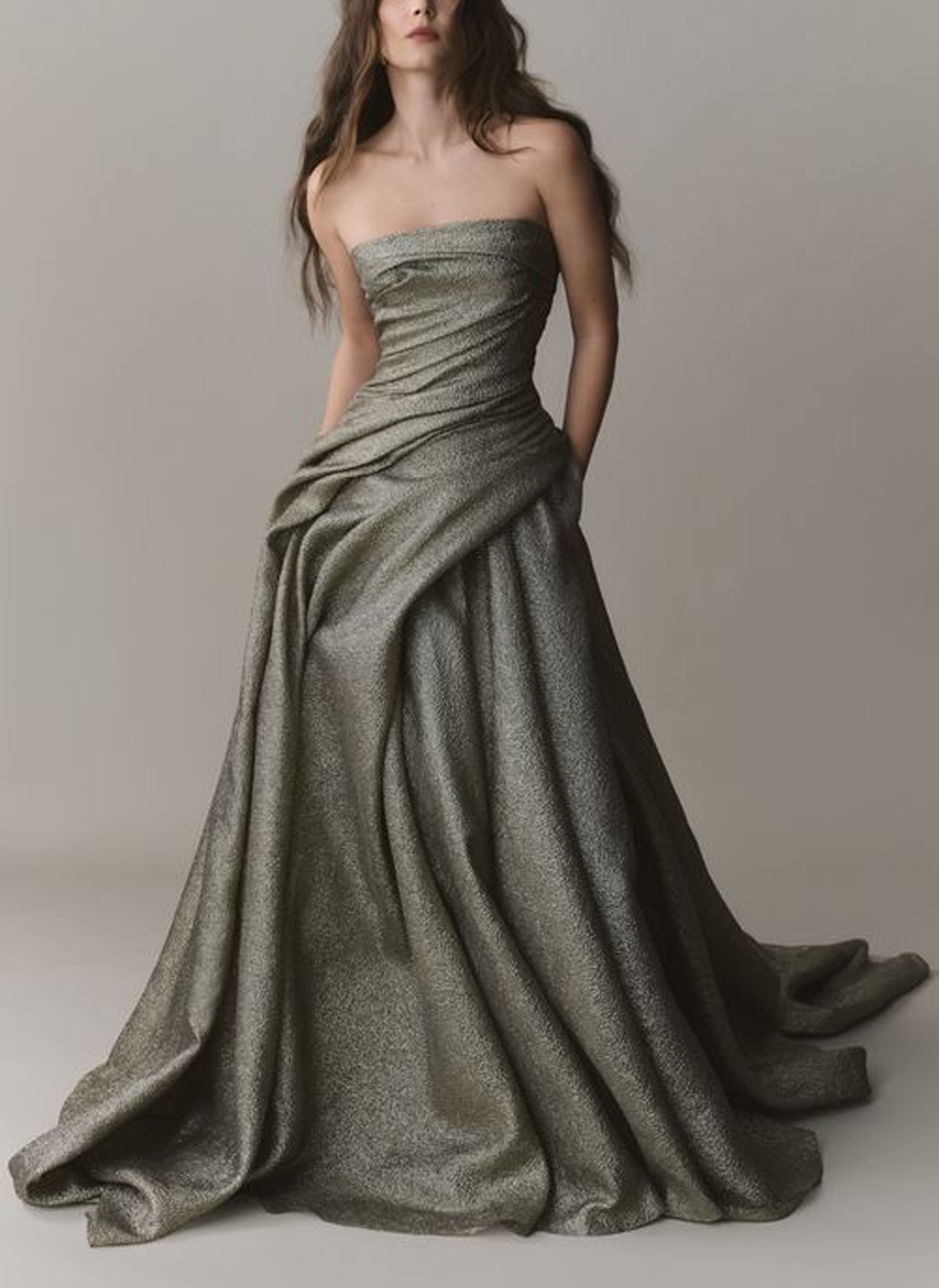 Strapless Metallic Draped Ball Gown - Marmar Halim