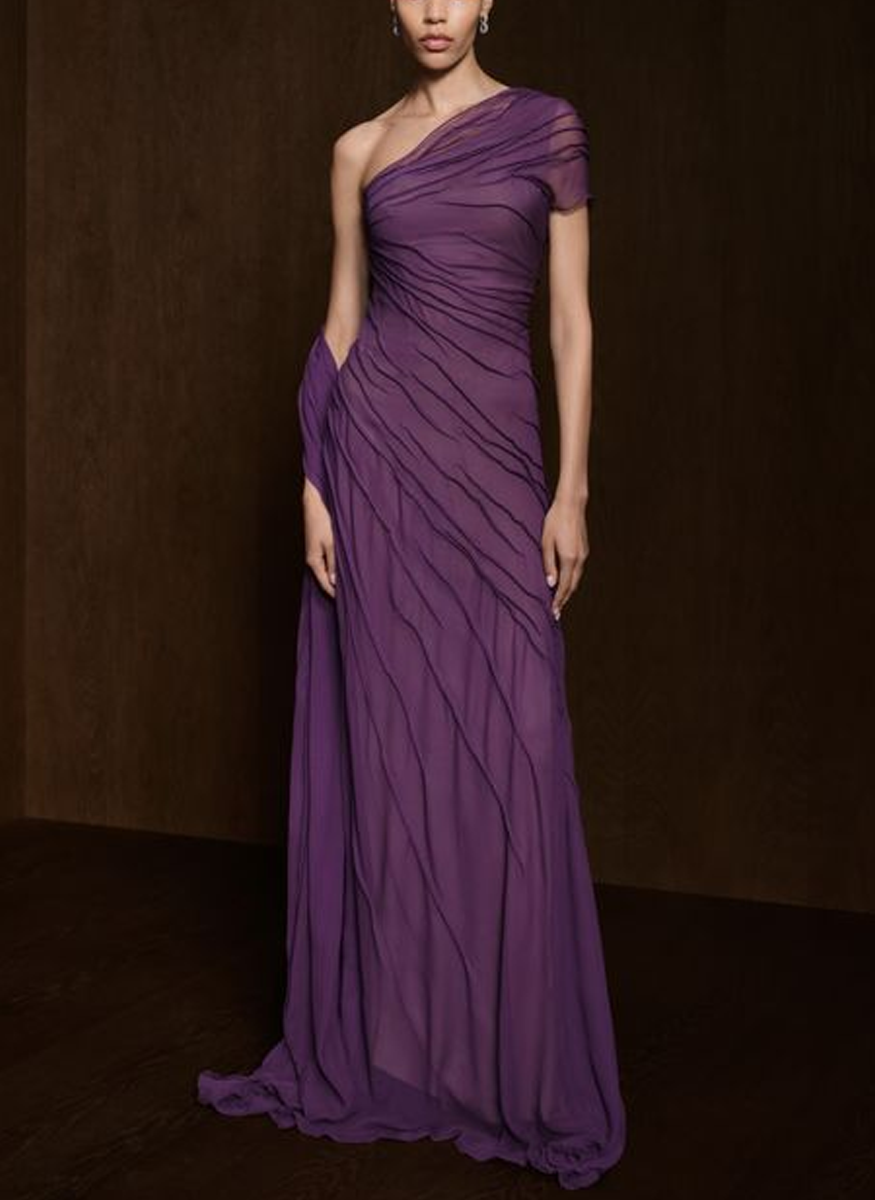 Chiffon Draped One Shoulder Gown - Marmar Halim