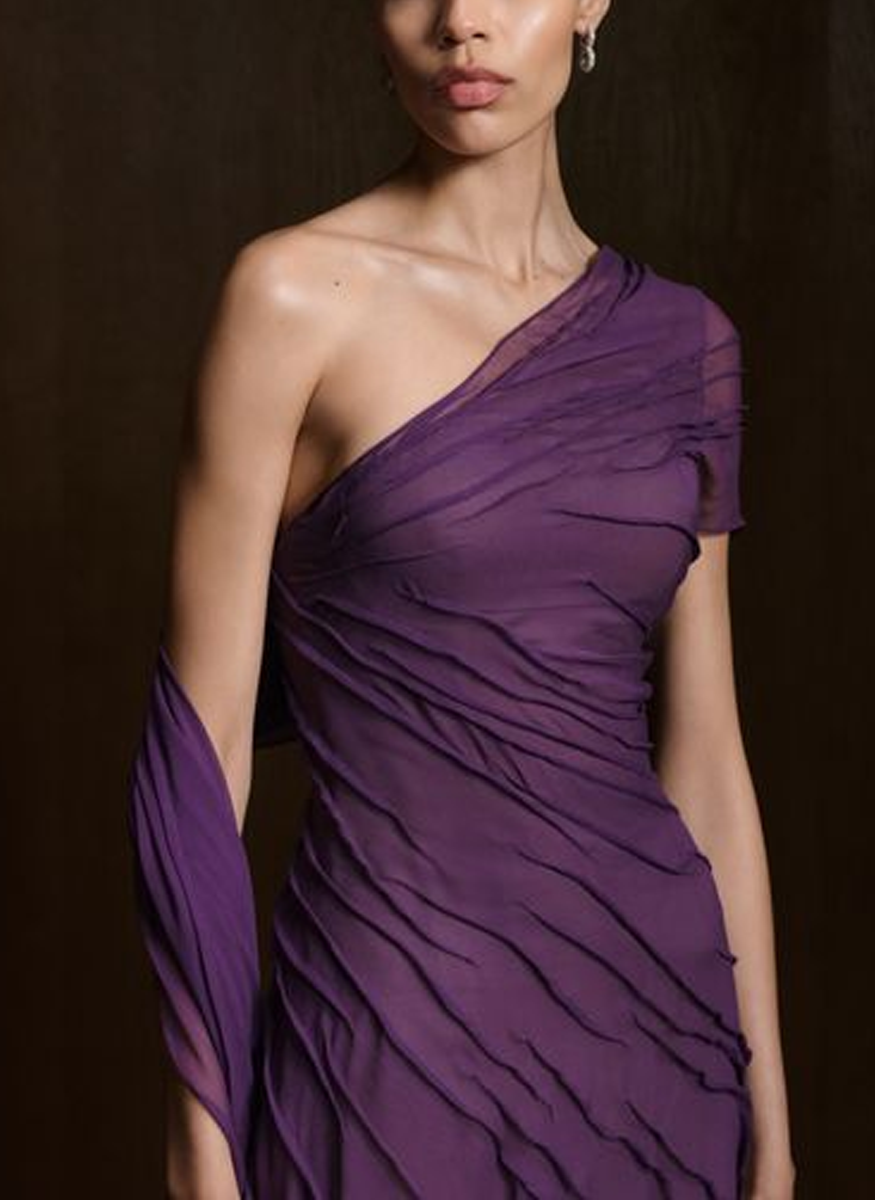 Chiffon Draped One Shoulder Gown - Marmar Halim