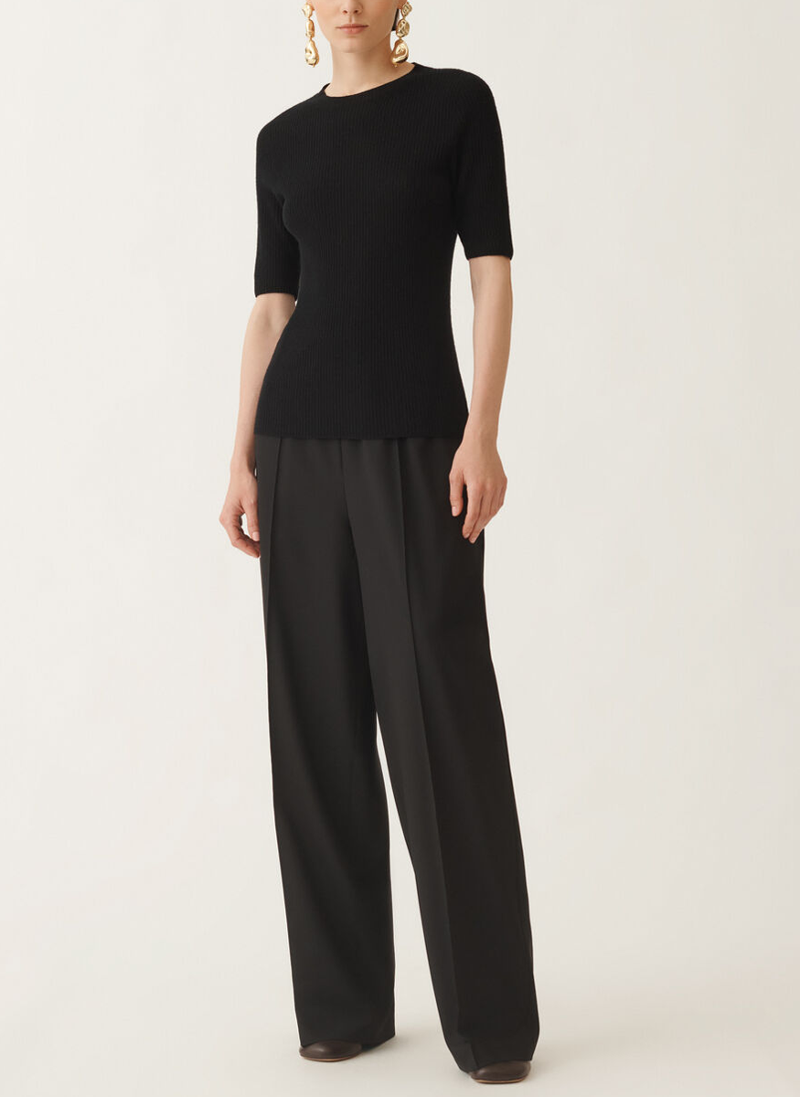 Platinum Ribbed Short Sleeve Sweater - Fabiana Filippi