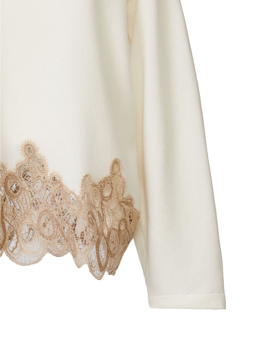Platinum Turtleneck Sweater with Lace Band - Fabiana Filippi