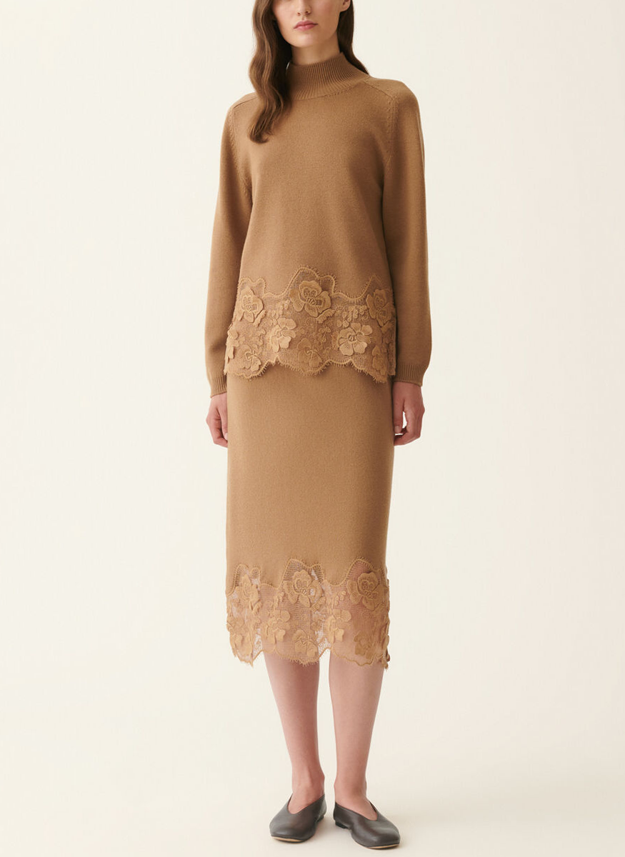 Platinum Sweater with Lace Hem - Fabiana Filippi