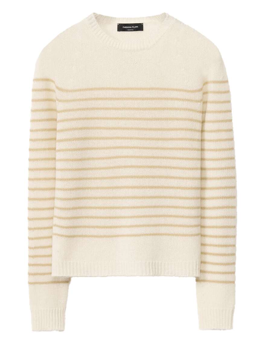 Striped Cashmere Gauze Crewneck