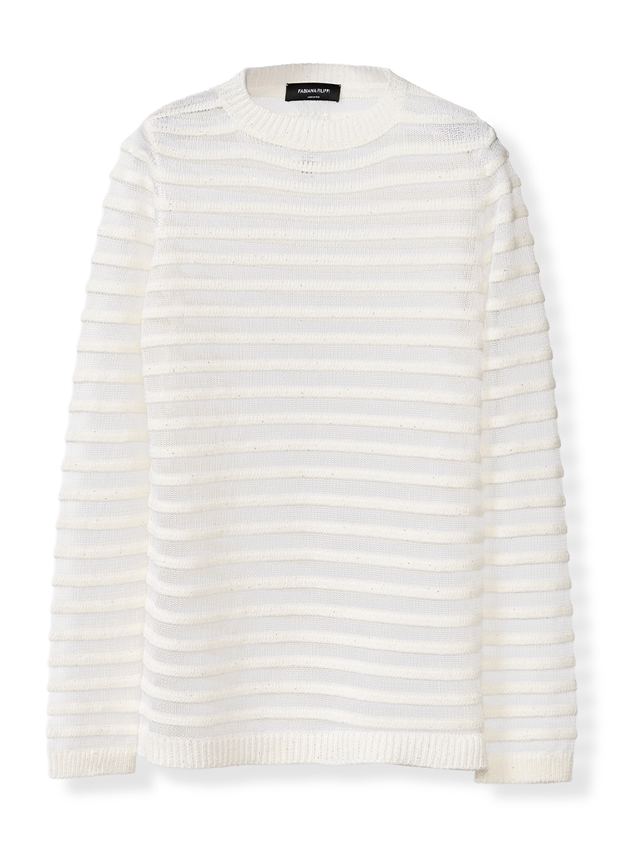 Sequin Cotton Linen Boatneck Sweater