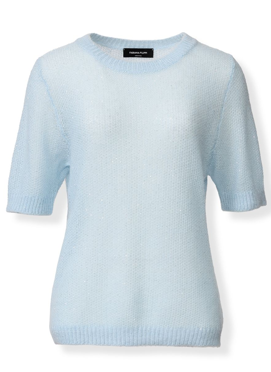 Cashmere Silk Short Sleeve Sweater with Sequins
