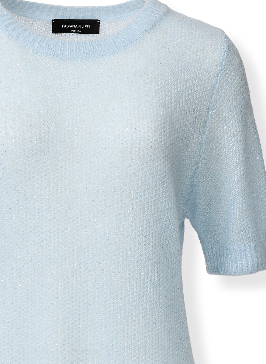Cashmere Silk Short Sleeve Sweater with Sequins - Fabiana Filippi