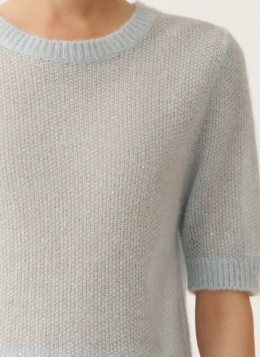 Cashmere Silk Short Sleeve Sweater with Sequins - Fabiana Filippi