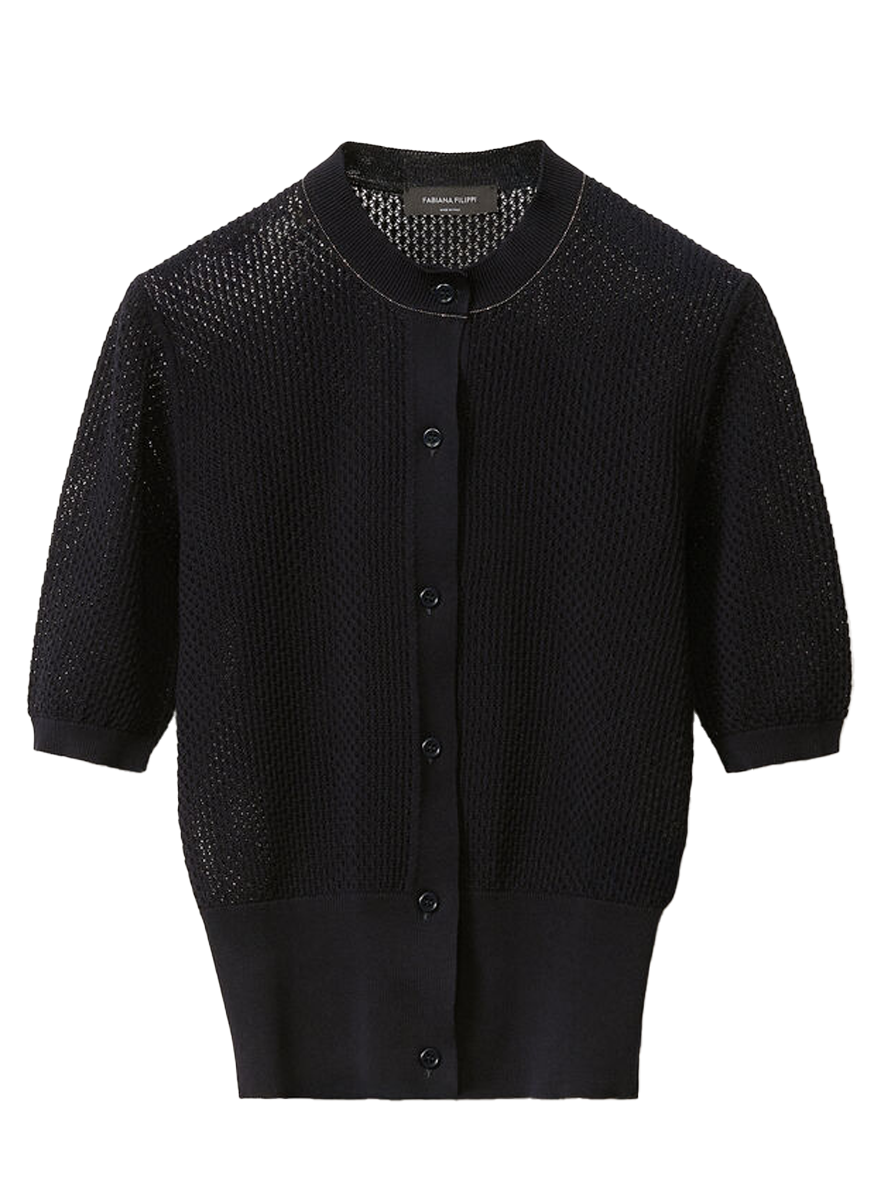 Cotton Mesh Short Sleeve Cardigan