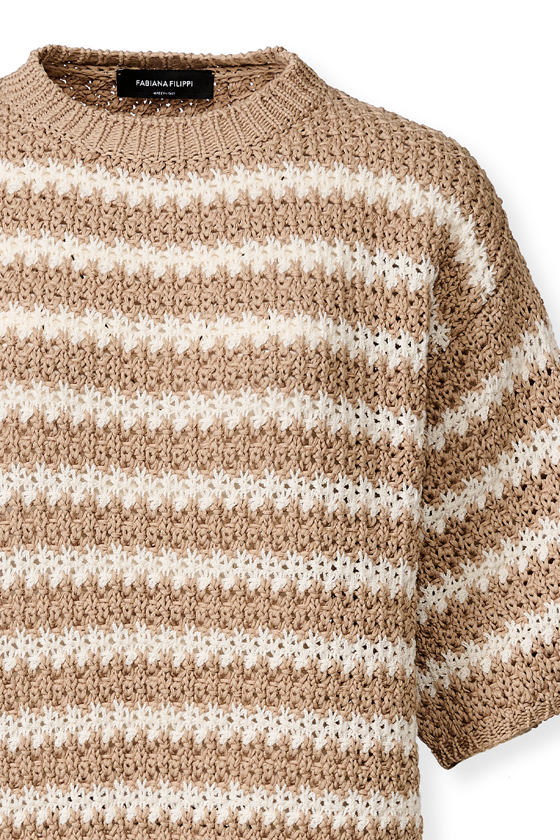 Striped Cotton Short Sleeve Knit - Fabiana Filippi
