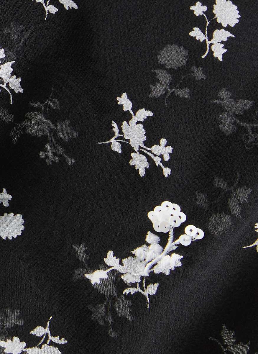 Ditsy Floral Print Silk Georgette Embellished Blouse - Lafayette 148 New York