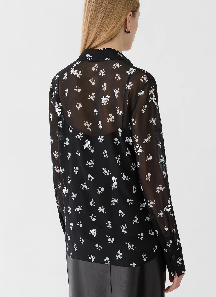 Ditsy Floral Print Silk Georgette Embellished Blouse - Lafayette 148 New York