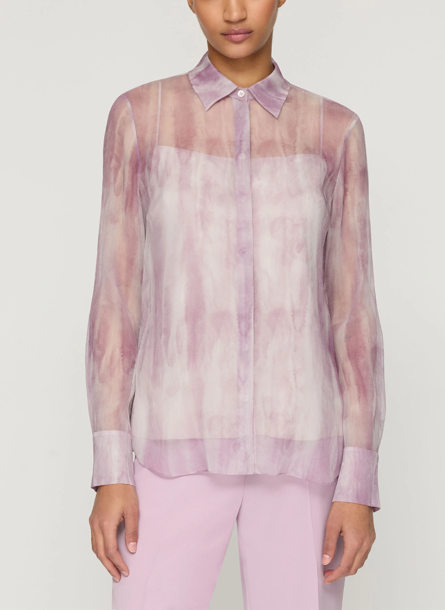 Washed Glaze Print Silk Crépon Button Blouse - Lafayette 148 New York