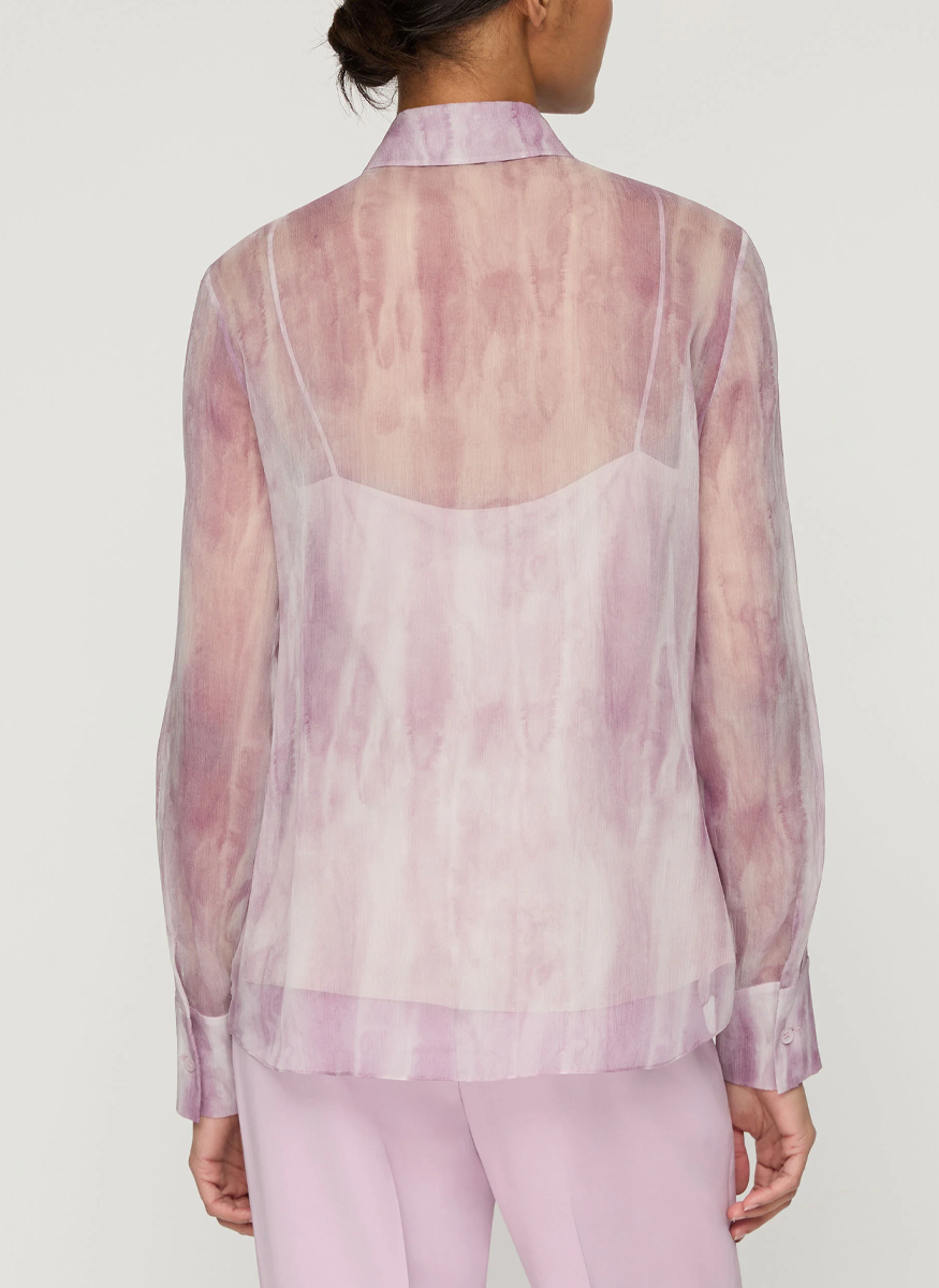 Washed Glaze Print Silk Crépon Button Blouse - Lafayette 148 New York