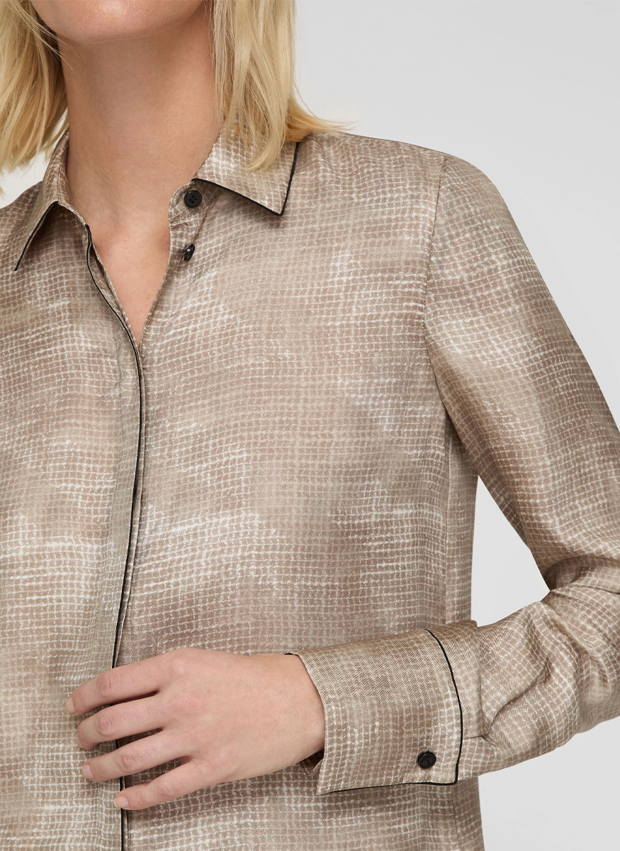 Scottie Blouse in Diffused Houndstooth Print Silk Twill - Lafayette 148 New York