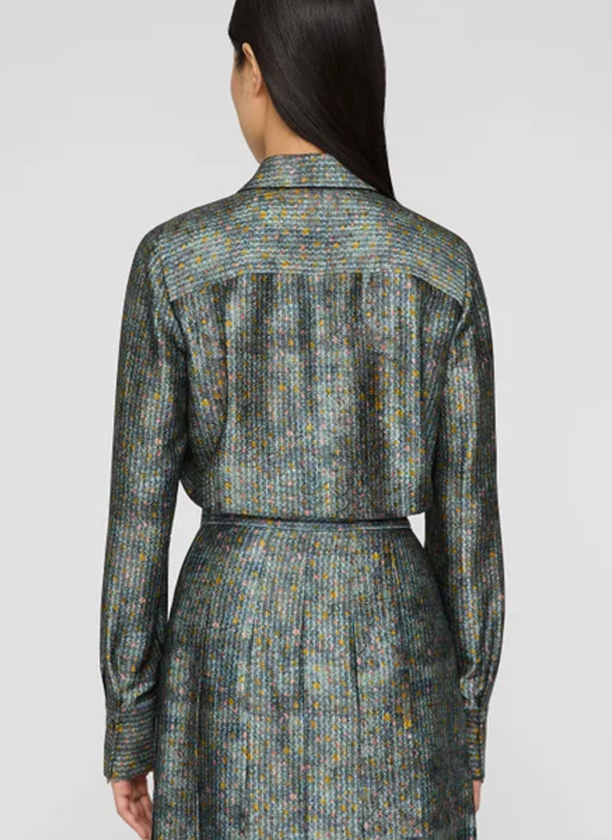 Textile Print Textured Silk Button Blouse - Lafayette 148 New York