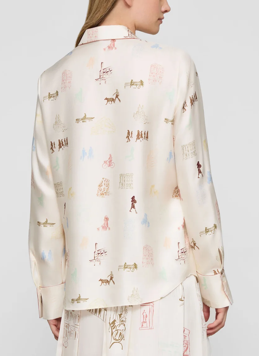 Manhattan Print Silk Twill Button Blouse - Lafayette 148 New York