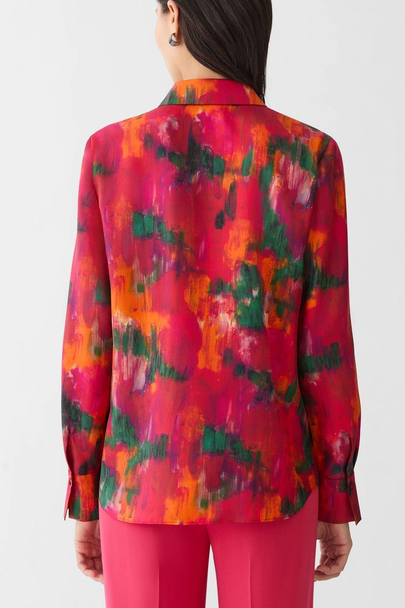 Blossom Print Silk Button Blouse - Lafayette 148 New York