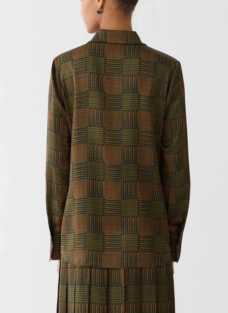 Glen Plaid Print Silk Button Blouse - Lafayette 148 New York