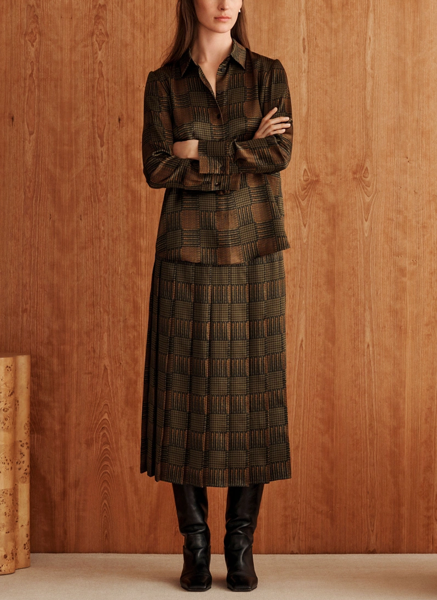 Glen Plaid Print Silk Button Blouse - Lafayette 148 New York