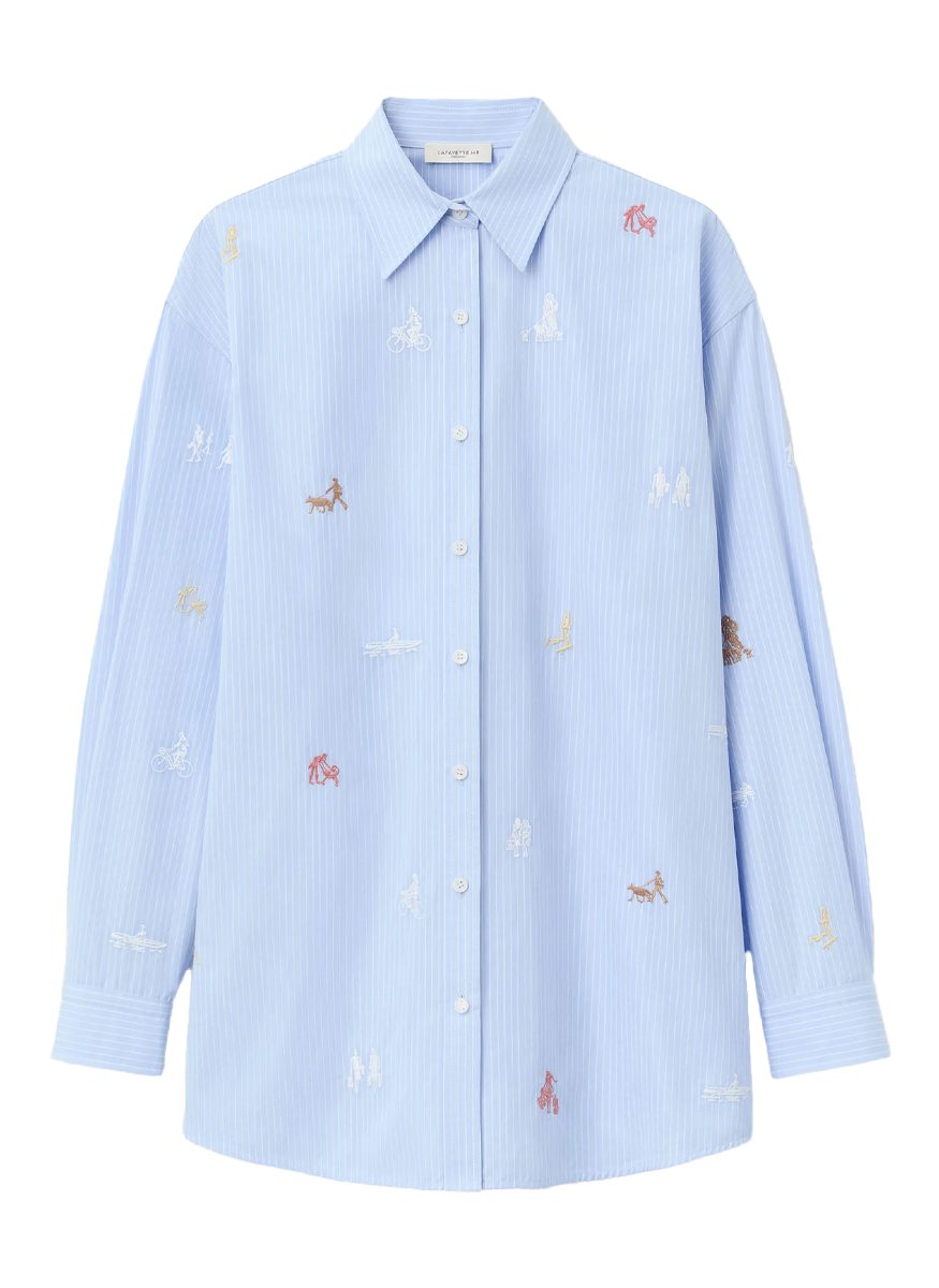 Striped Cotton Embroidered New Yorkers Oversized Shirt