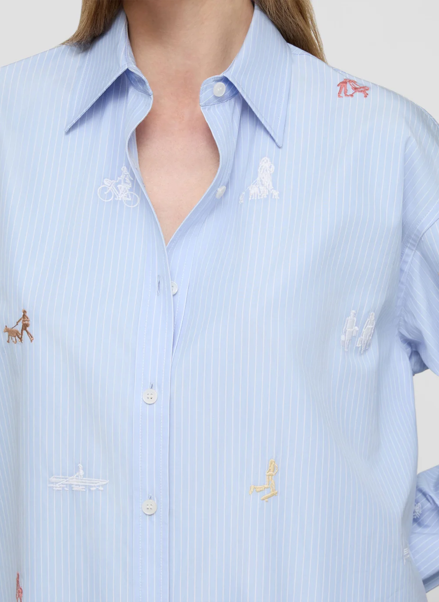 Striped Cotton Embroidered New Yorkers Oversized Shirt - Lafayette 148 New York