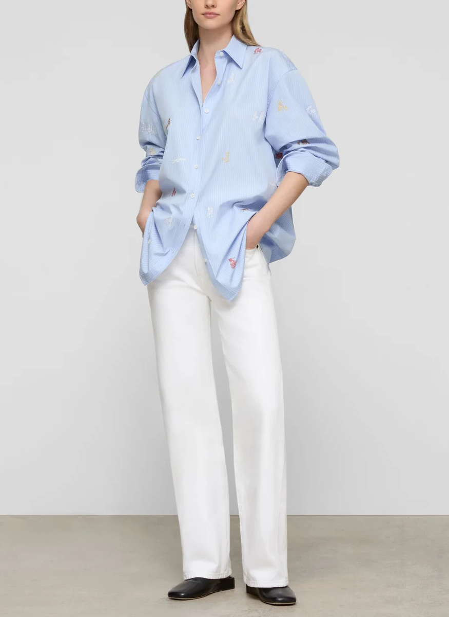 Striped Cotton Embroidered New Yorkers Oversized Shirt