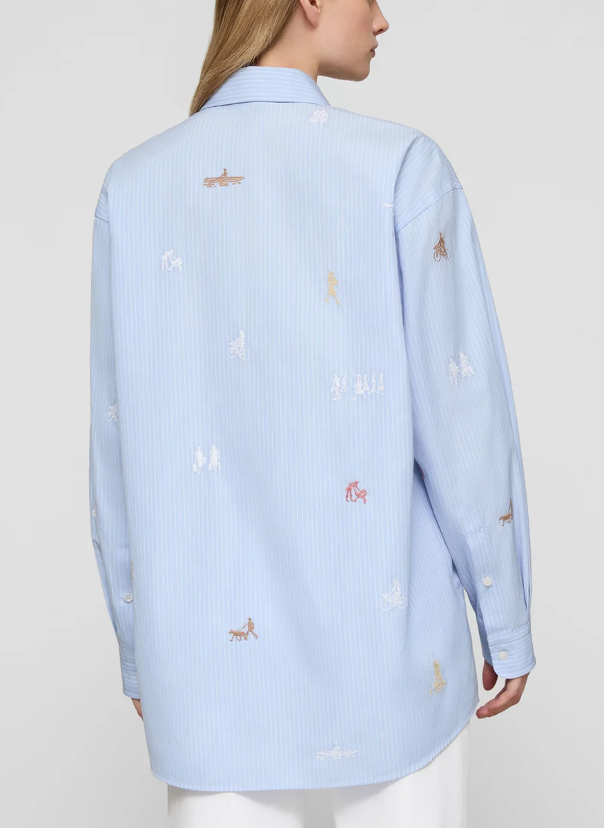 Striped Cotton Embroidered New Yorkers Oversized Shirt - Lafayette 148 New York