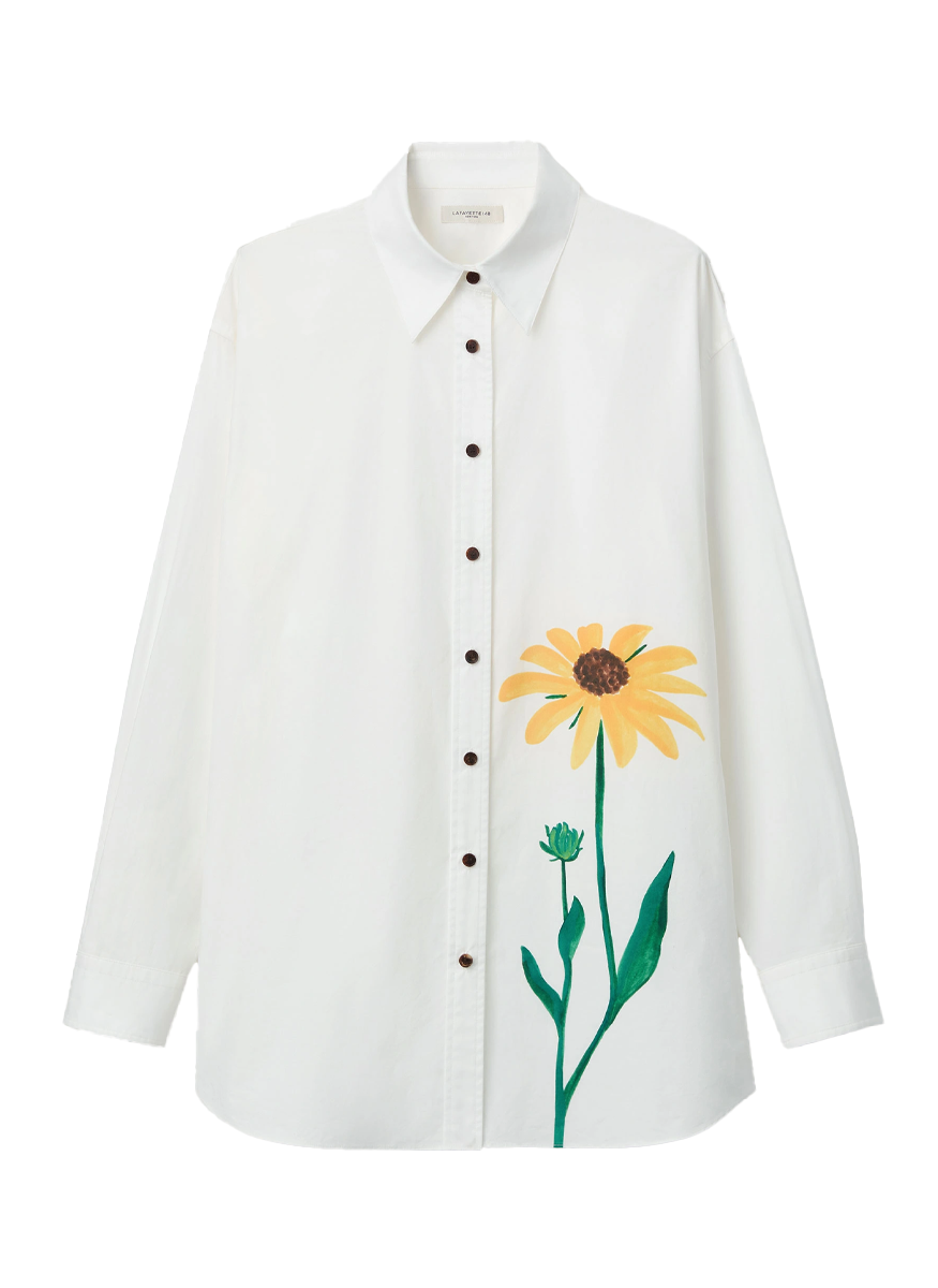 Single Stem Print Cotton Poplin Oversized Shirt - Lafayette 148 New York