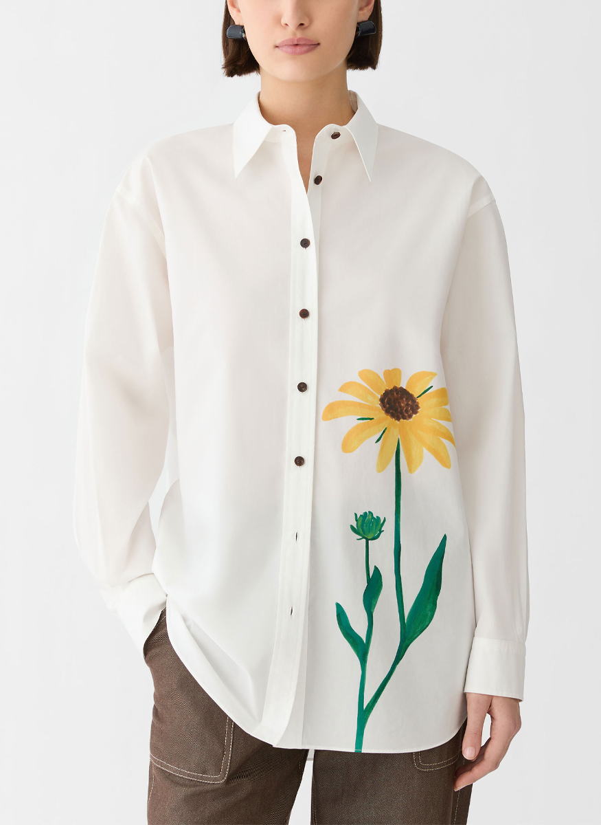 Single Stem Print Cotton Poplin Oversized Shirt - Lafayette 148 New York