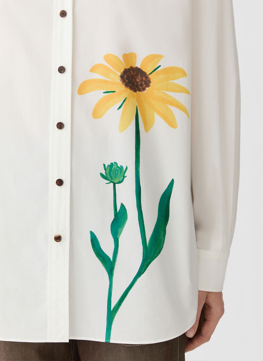 Single Stem Print Cotton Poplin Oversized Shirt - Lafayette 148 New York