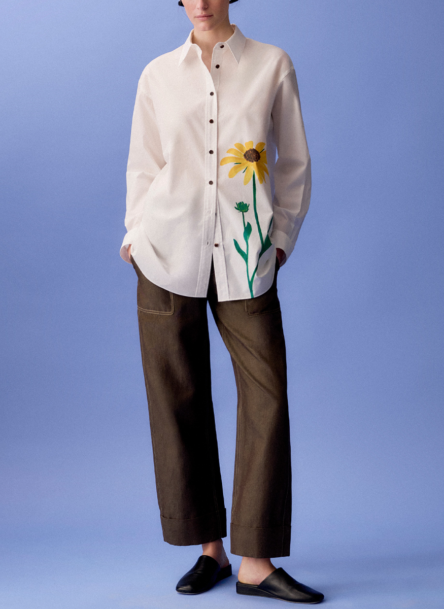 Single Stem Print Cotton Poplin Oversized Shirt - Lafayette 148 New York
