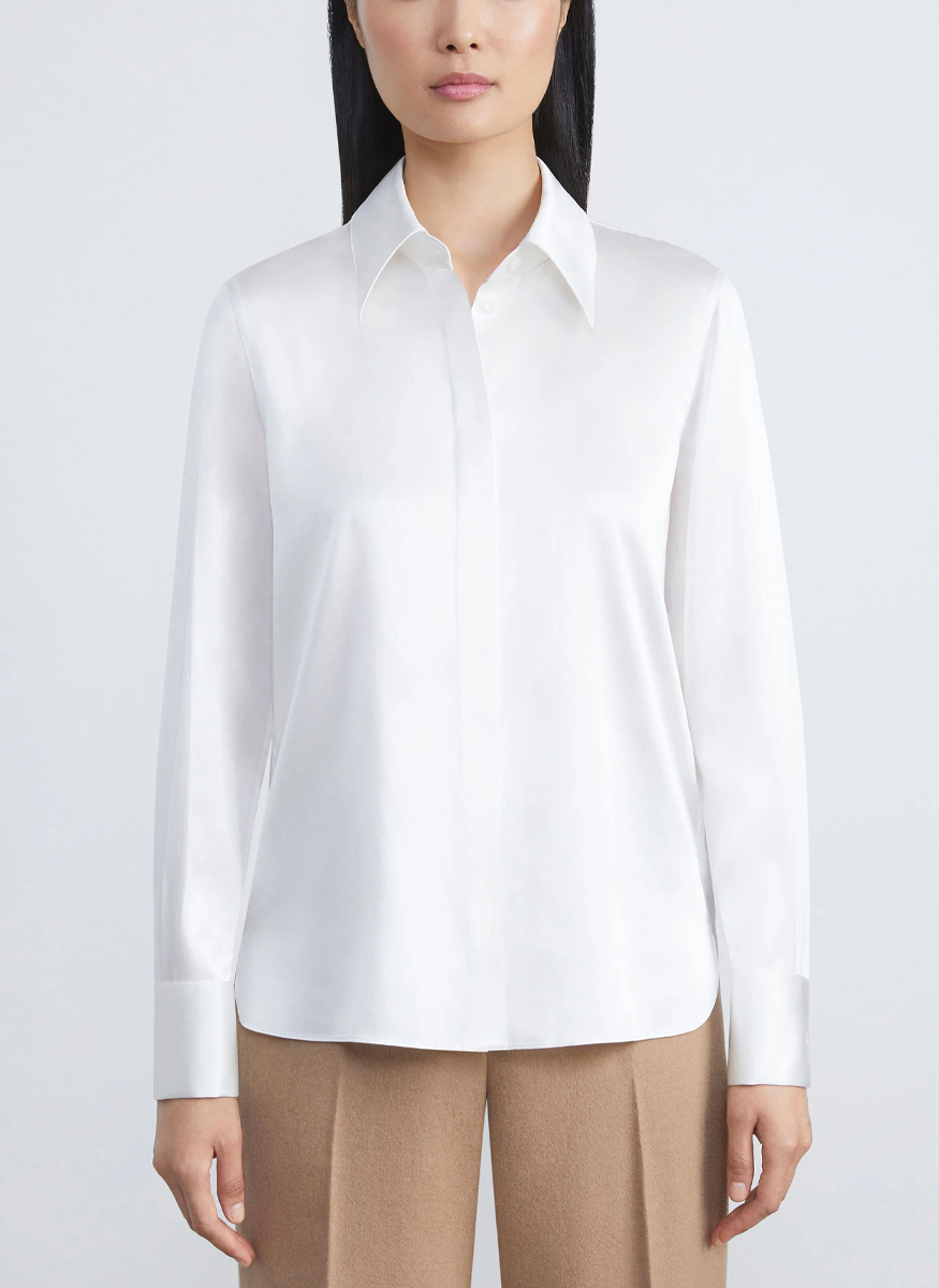 Silk Charmeuse French Cuff Blouse - Lafayette 148 New York